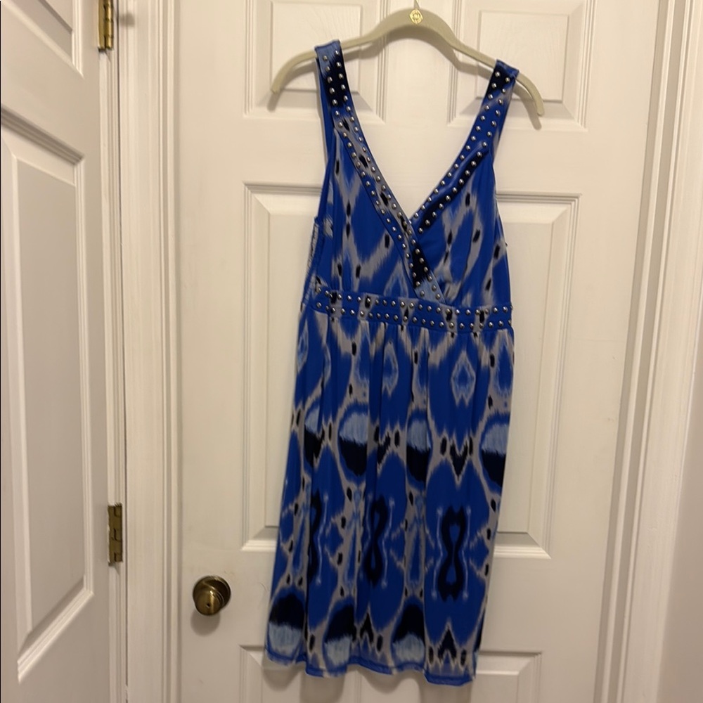 Blue Sleeveless Dress with Studded Details